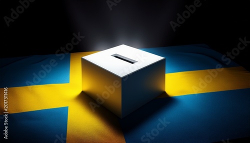 white voting Box on Sweden flag in the dark