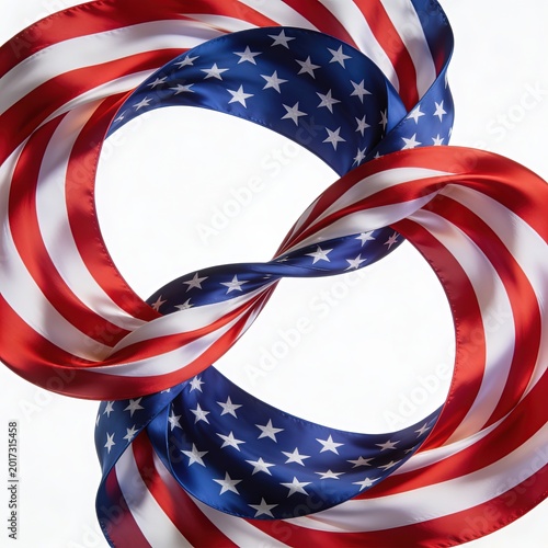 Twisted American Flag Circular Ribbon Isolated On White Background