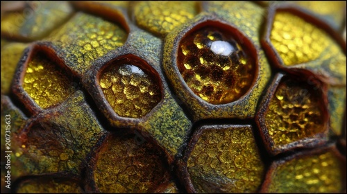 Mystical Dragon Eye: Intricate Scaly Texture in Rich Earthy Tones — Close-Up of Ancient Mythical Creature’s Gaze