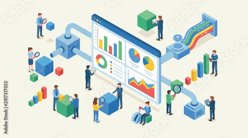 Business analytics team working on data visualization dashboard.