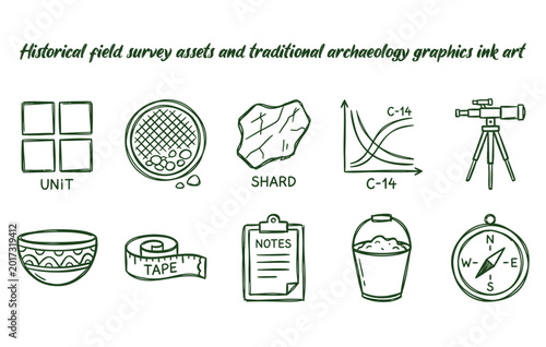 Photos Archaeological field excavation and ancient artifact discovery symbols