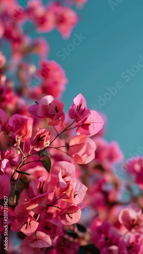 Vibrant Pink Bougainvillea Blossoms Against a Clear Blue Sky