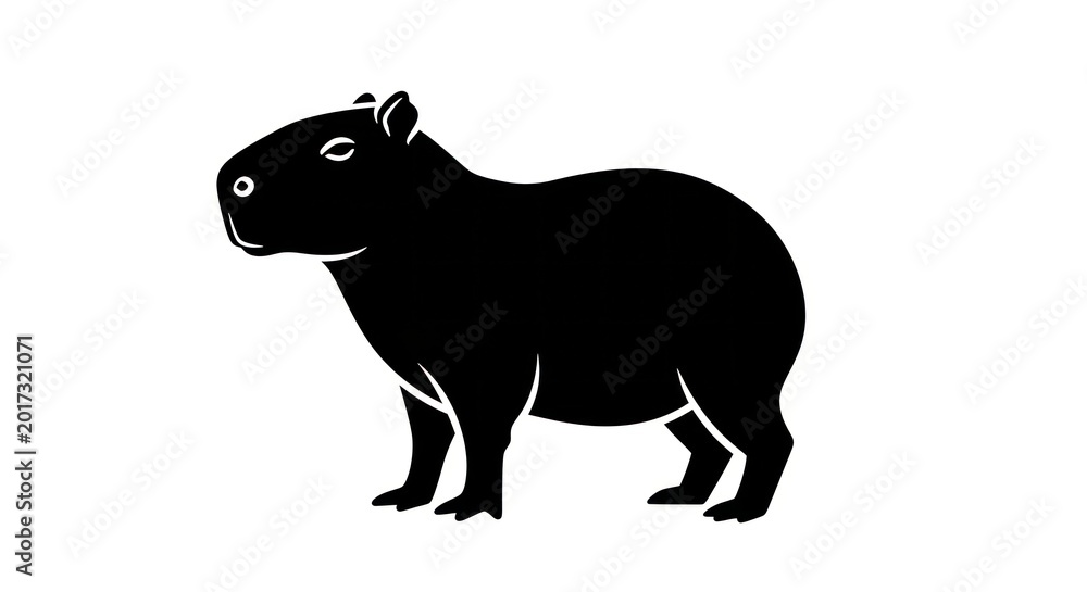 Obraz premium Black silhouette capybara standing profile.