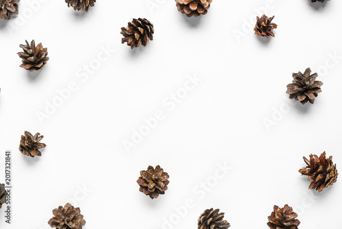 Frame made of pine cones on...