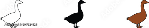 Foto Goose vector icon set, farm bird silhouette and outline illustrations, brown goo