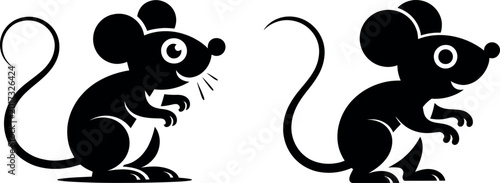 Two silhouetted mice vector illustrations with black and white line art graphic design silhouette illustration isolated character adorable