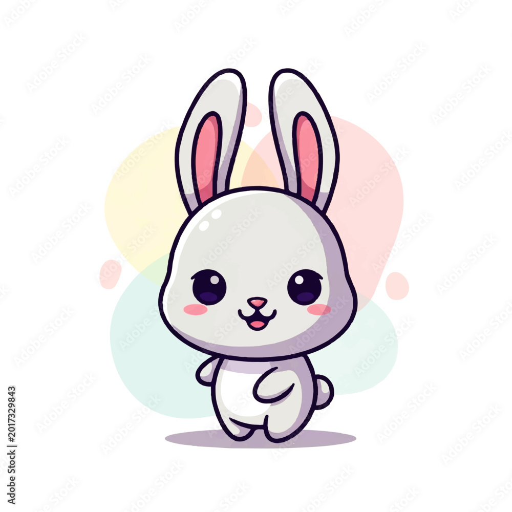Fototapeta premium Cute white bunny rabbit character in a charming vector flat design illustration style, perfect for children's themes