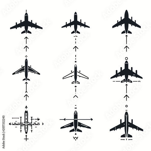 Airplane flight directions and angles.