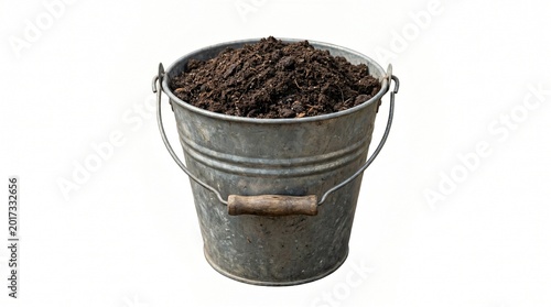 bucket of soil for gardening and planting, isolated on transparent background.