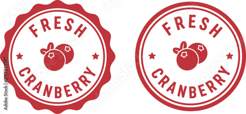 Red Fresh Cranberry Badge Labels Vector Set for Organic Food Packaging and Farmers Market Branding