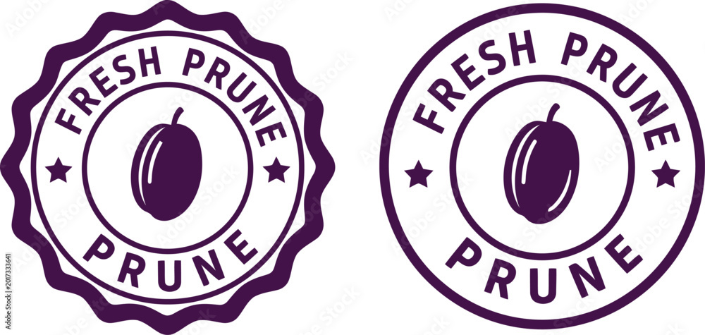 Obraz premium Fresh Prune Badge Logo Set in Purple for Organic Fruit Packaging and Branding Design