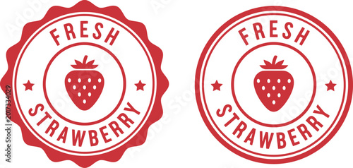 Fresh Strawberry Badge Icons in Red for Organic Fruit Labels, Packaging, and Farmers Market Branding