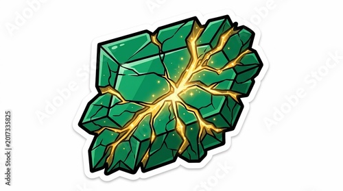 Glowing Green Crystal Shard with Golden Cracks.