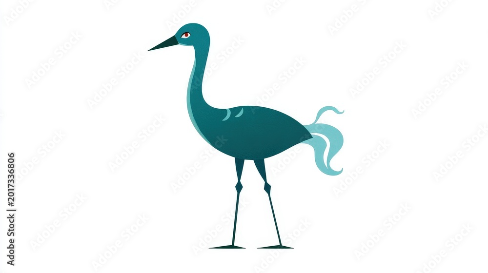 Naklejka premium Stylized Blue Crane with Elegant Features and Red Eye Artwork