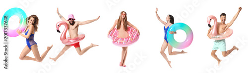 Set of people with inflatab...