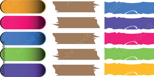 Schilderij op canvas A versatile set of vector banner shapes featuring realistic torn paper textures and a variety of bright colors