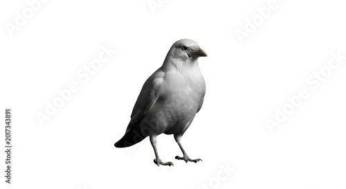 Black and white crow standing on ground isolated on transparent background