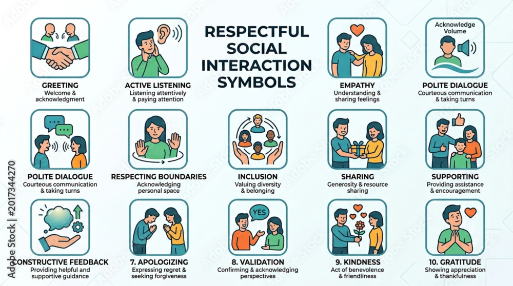 Fototapeta premium Respectful Social Interaction Symbols for Communication and Empathy.