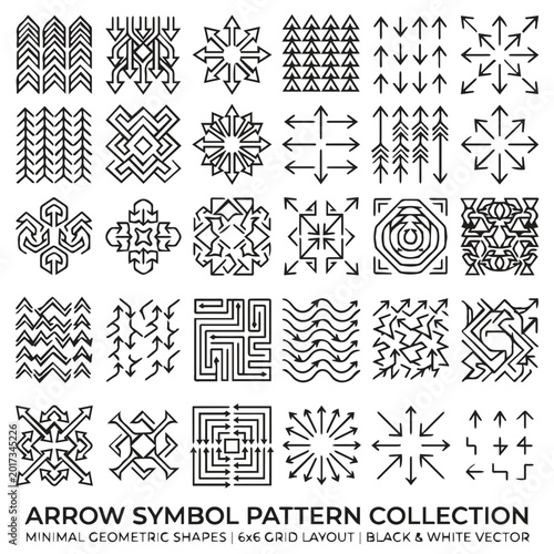 Fotografie Collection of arrow symbols and geometric shapes with hand drawn, black and whit