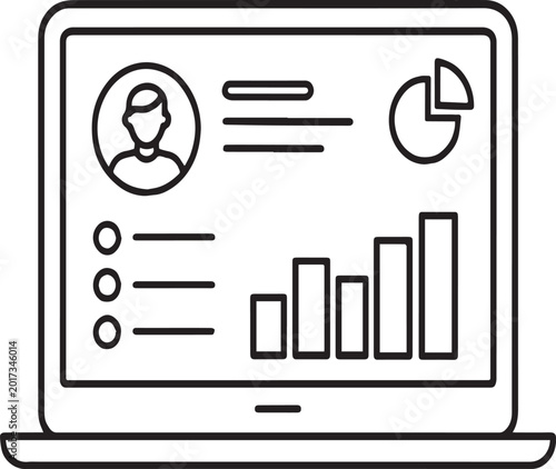 Laptop displaying business data analytics dashboard isolated on a white background for professional corporate marketing projects.