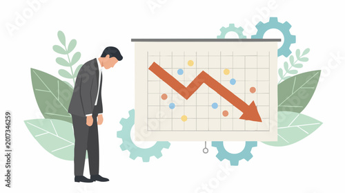 Tableau sur toile Disappointed businessman with declining graph indicating financial loss
