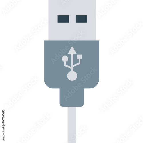 USB Connector Icon on Circular Background, Data Cable Flat Vector Illustration