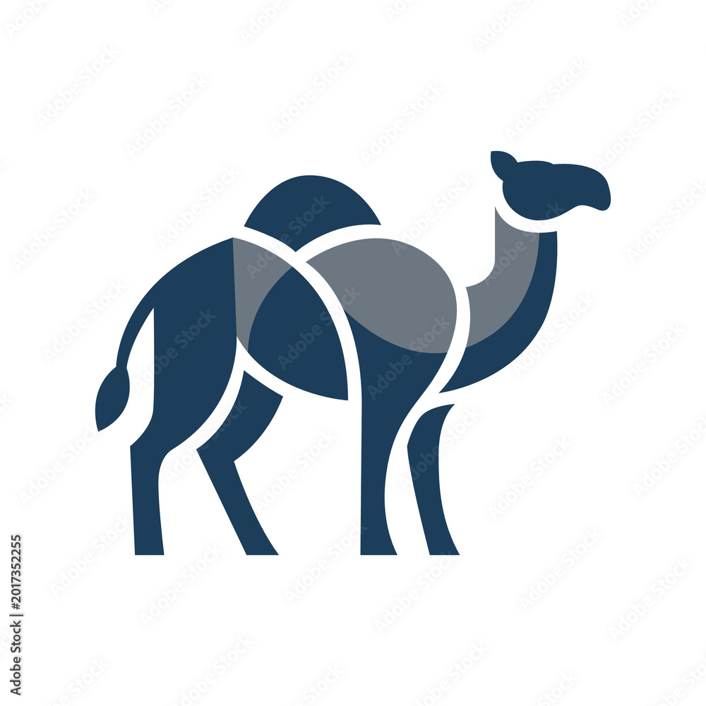 Fototapeta premium Abstract Overlapping Camel Logo, Modern Dark Blue Desert Animal Icon
