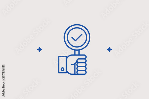 Konstfotografi Hand holding positive checkmark sign line icon for approval and verification