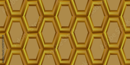Golden honeycomb. Seamless texture of golden hexagons. Vector illustration