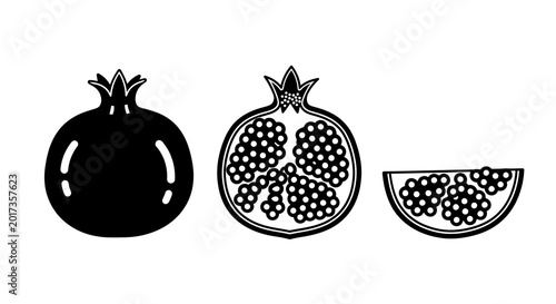 Εκτύπωση καμβά Pomegranate fruit icon set with whole and cut fruit on white