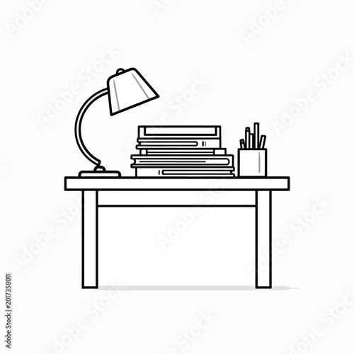 Desk lamp on a desk.