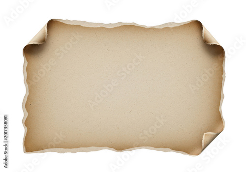 Antique parchment paper scroll with burnt edges and aged vintage texture isolated on transparent background
