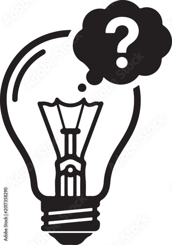 Lightbulb with question mark in thought bubble