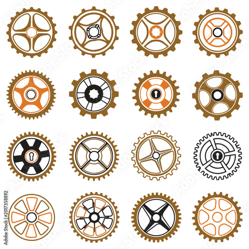 Foto Gear and cogwheel icons set with mechanical designs