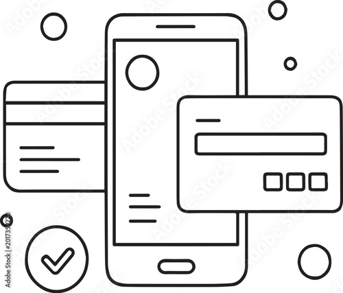 Mobile payment credit card transaction icon isolated on a white background for digital banking services and financial apps.