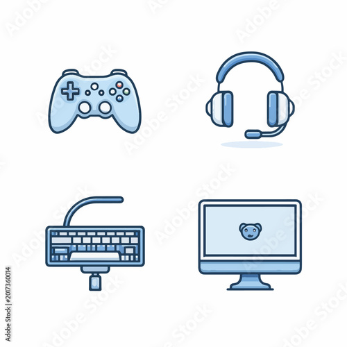 Gaming controller and headset with computer.