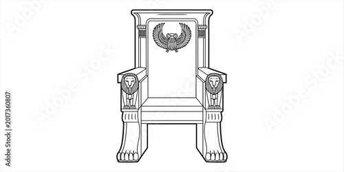 Foto Ancient egyptian pharaoh throne chair with lion armrests and winged scarab beetl