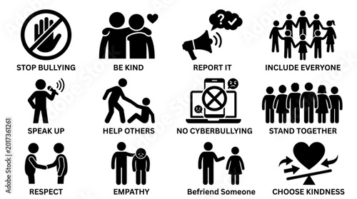 Foto Anti Bullying and Kindness Icons Set.