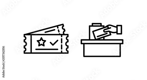 Tickets and payment counter icons - event pass and transaction with transaction illustration admission purchase countertop commerce business exchange reservation sporting attendance