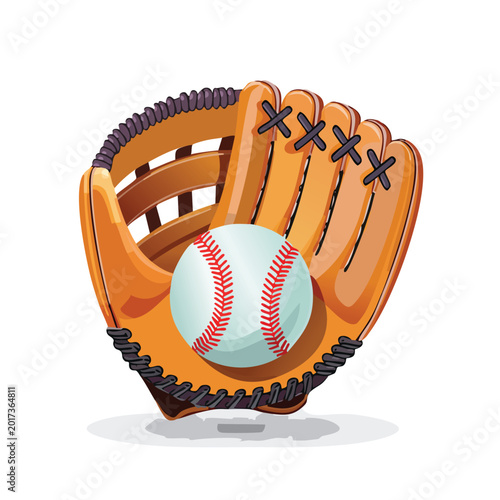 Baseball glove and ball illustration against a white background