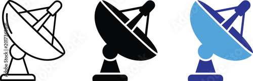 Fotografie Satellite dish antenna vector icon set for communication and broadcasting design