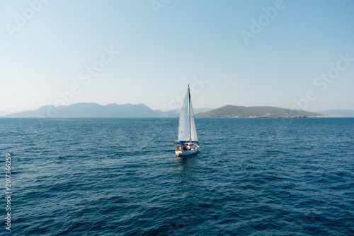 Fotografie Sailboat on the Aegean Sea near Athens and the Greek islands