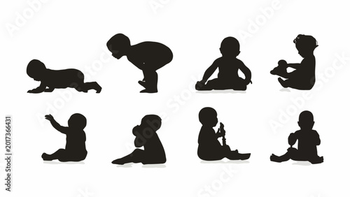 Silhouette of baby development stages.