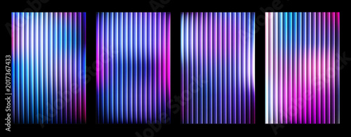 Cuadro en lienzo set of Futuristic glass texture neon vertical lines background