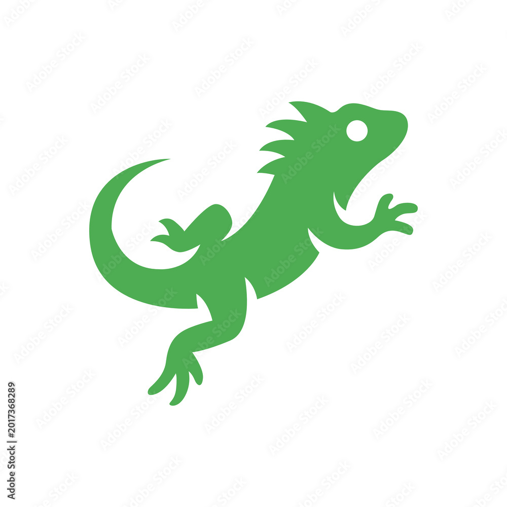 Obraz premium Green Iguana Silhouette Vector Illustration, Tropical Lizard Reptile Jumping Side View Icon Isolated on White Background