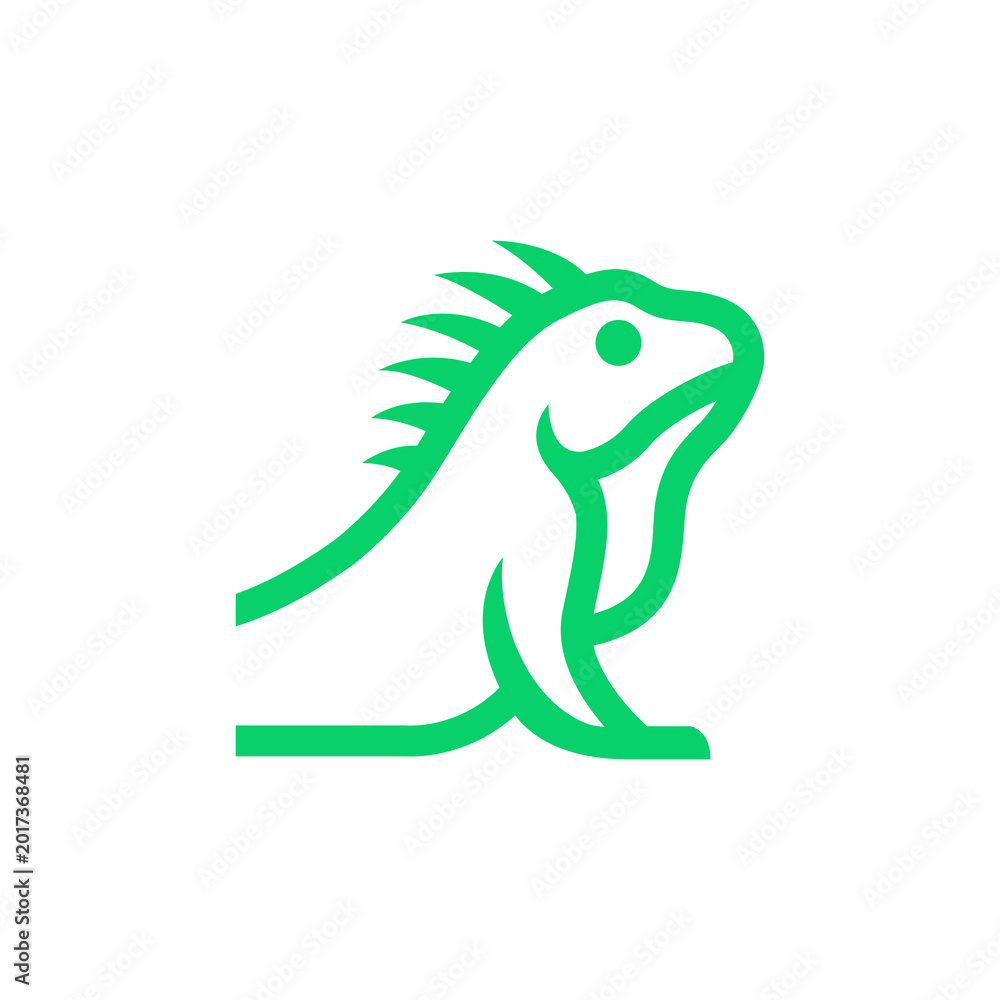 Obraz premium Vibrant Green Iguana Line Icon, Minimalist Reptile Silhouette Design, Modern Lizard Vector Logo.