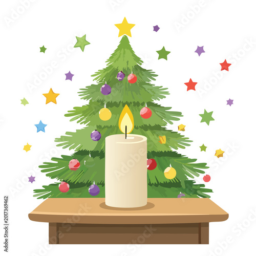 Christmas tree with candle festive design illustration isolated on white