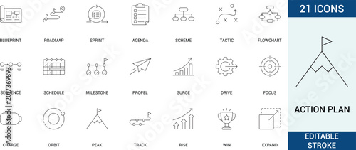 Photos Action plan line icon set