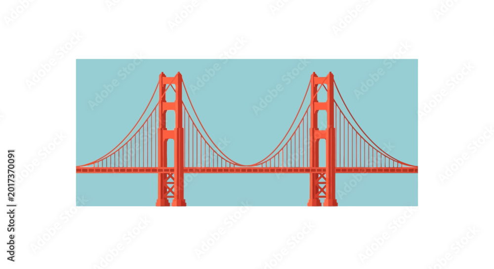 Fototapeta premium Iconic suspension bridge art, a renowned architectural landmark in flat style