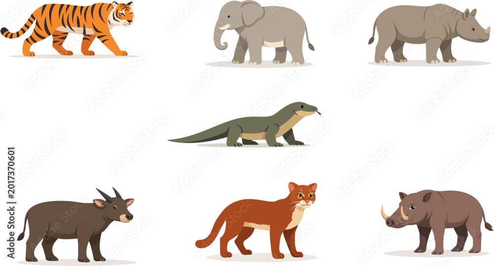 Obraz premium Wild Animals Collection Flat Vector Illustration Set